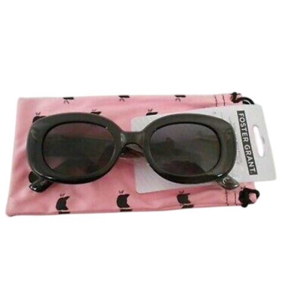 Sunglasses Foster Grant Glossy Black Oval Frame & Pouch Pink W Cats